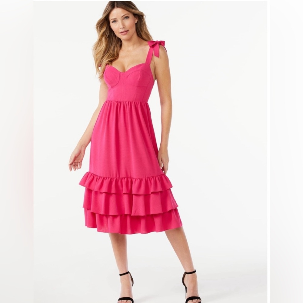 Sofia by Sofia Vergara Vibrant Pink Ruffle Midi Dress
